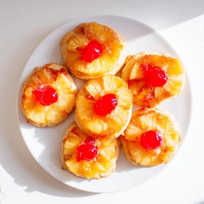 Freshly baked pineapple upside down sugar cookies cooling on a wire rack, ready to serve.